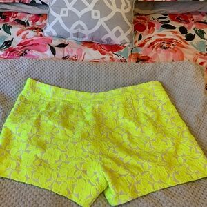 J. crew neon yellow/green embroidered shorts, runs small, size 10